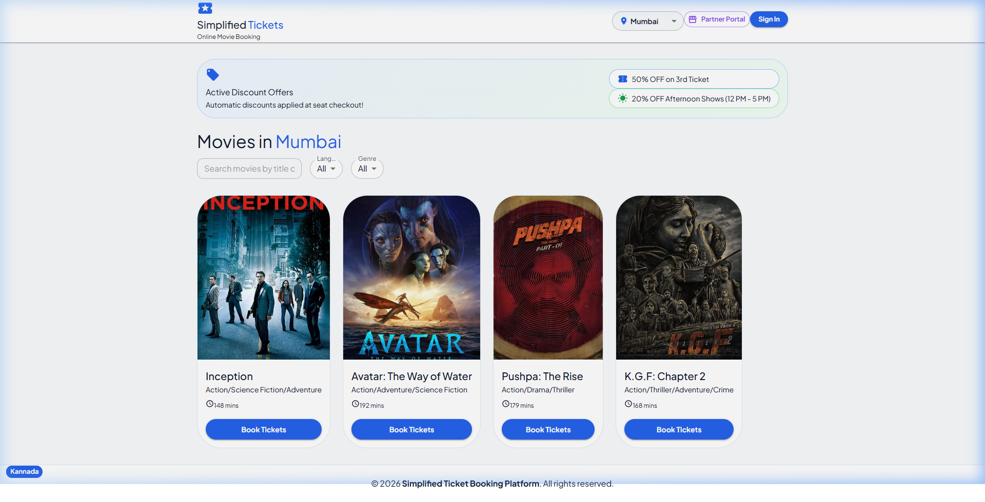 Simplified Movie Booking App Screenshot